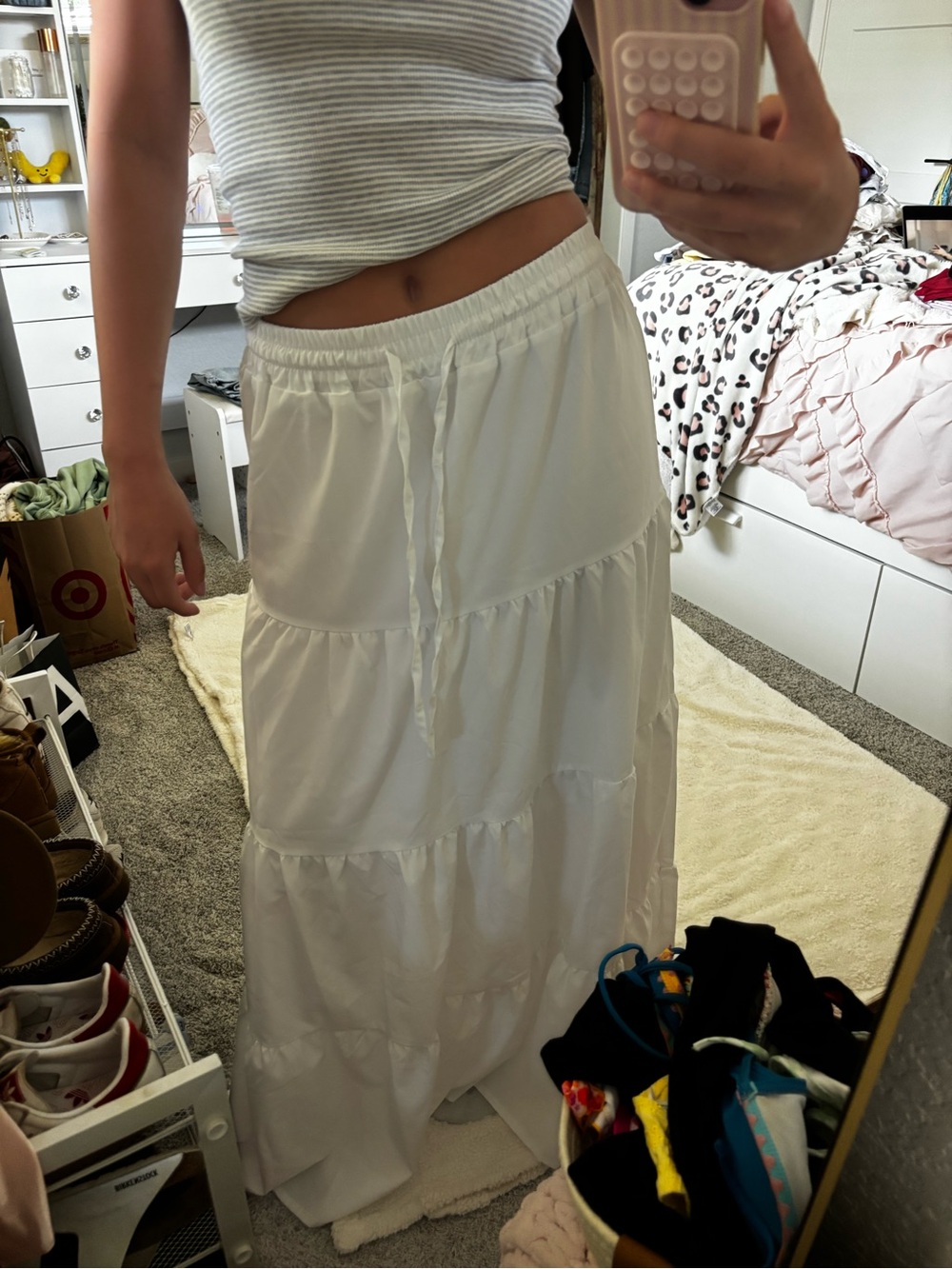 Amazon White Tiered Maxi Skirt with Elastic Waist